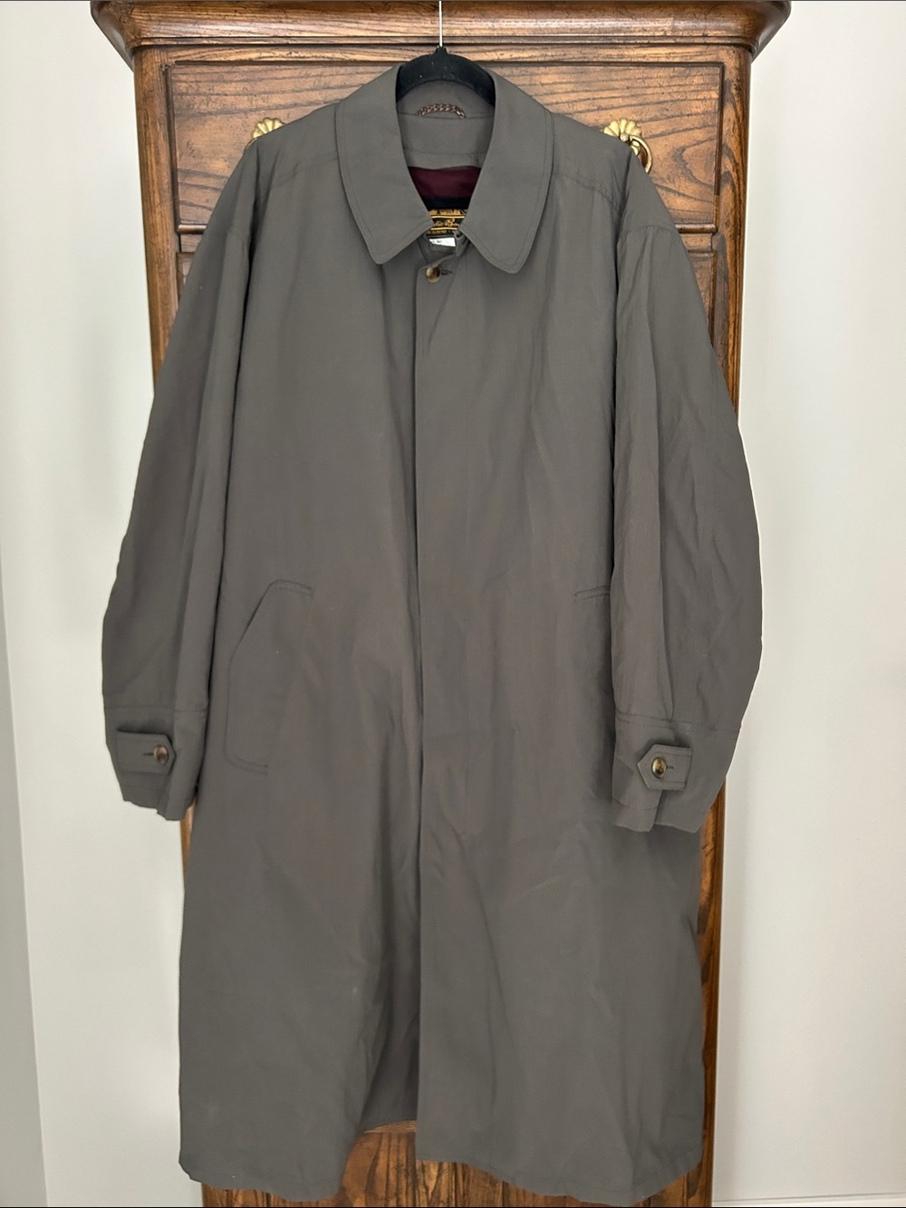 Eddie Bauer Dark Olive Single-Breasted Trench Coat, Wool Zip-out Lining, Size L